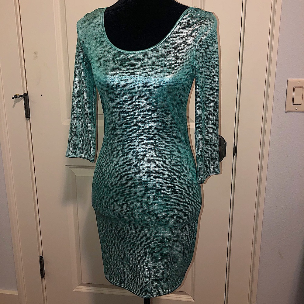 Long sleeve blue- green tight dress